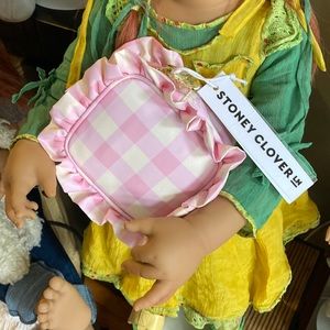 Stoney Clover NWT pink and white gingham ruffled cosmetic case